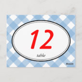 Numéro de table de mariage rustique en vichy bleu (Dos)