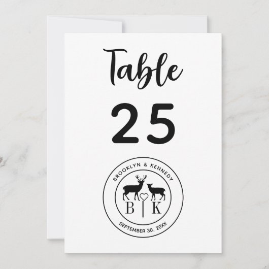 Numéro de table de mariage rustique Monogram Deer (Devant)