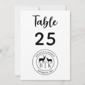 Numéro de table de mariage rustique Monogram Deer (Dos)