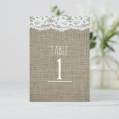 Numéro de table de mariage rustique simple en toil (Debout devant)