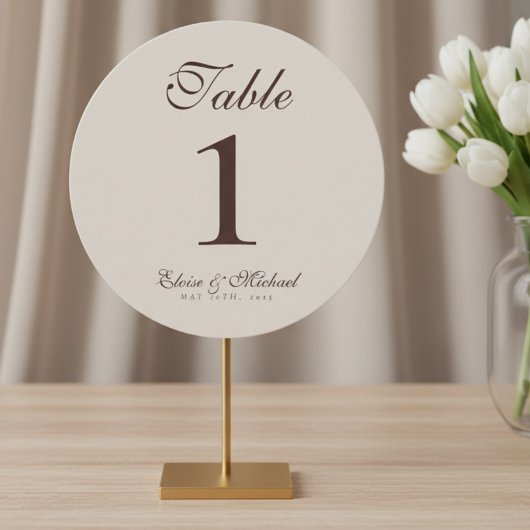Numéro de table de mariage simple marron neutre