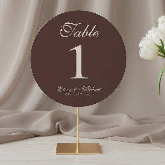 Numéro de table de mariage simple marron neutre