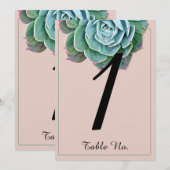 Numéro de table de mariage succulent rose poudré (Devant / Derrière)