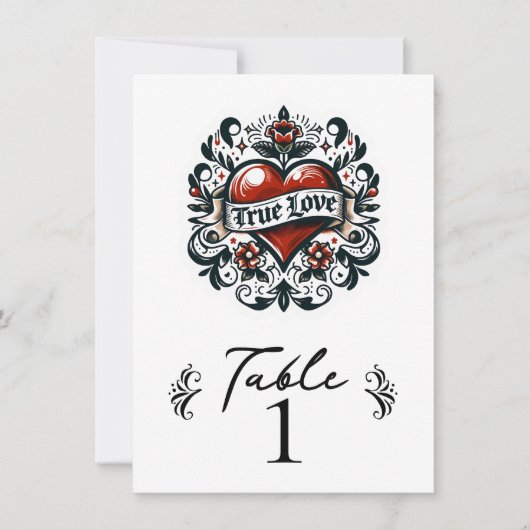 Numéro de table de mariage tatouage coeur d'amour (Devant)