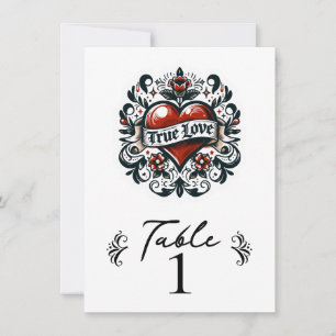 Numéro de table de mariage tatouage coeur d'amour 