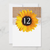 Numéro de table de mariage tournesol Chic Rustique (Dos)