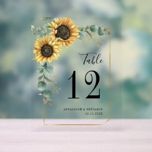 Numéro de table de mariage tournesol eucalyptus fl