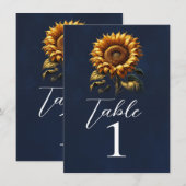Numéro de table de mariage Tournesol Rustique Bleu (Devant / Derrière)