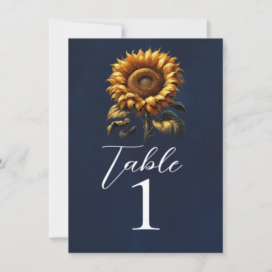 Numéro de table de mariage Tournesol Rustique Bleu (Devant)