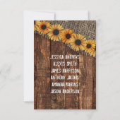 Numéro de table de mariage tournesol toile de jute (Dos)