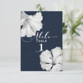 Numéro de table de mariage tropical bleu à fleurs  (Debout devant)