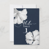 Numéro de table de mariage tropical bleu d'hibiscu (Devant)