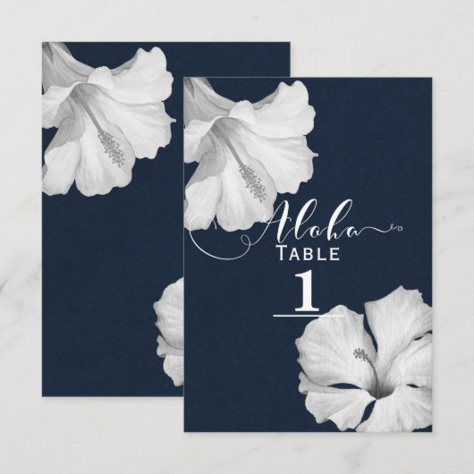 Numéro de table de mariage tropical bleu d'hibiscu (Devant / Derrière)