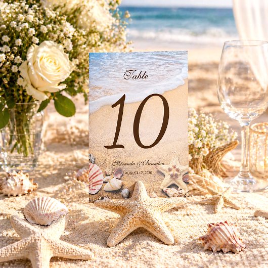 Numéro de table de mariage tropical étoile de mer