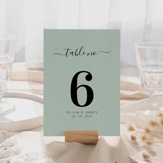 Numéro de table de mariage vert clair uni simple
