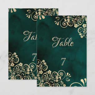 Numéro de table de mariage vert émeraude avec des