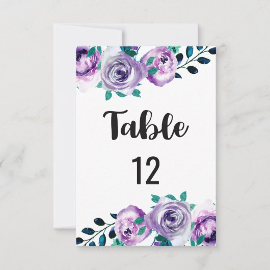 Numéro de table de mariage vert et violet Tableau  (Devant)