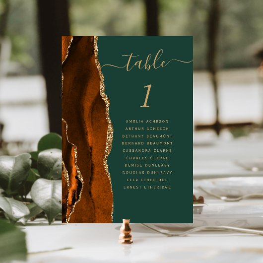 Numéro de table de mariage vert foncé Agate Or Rou