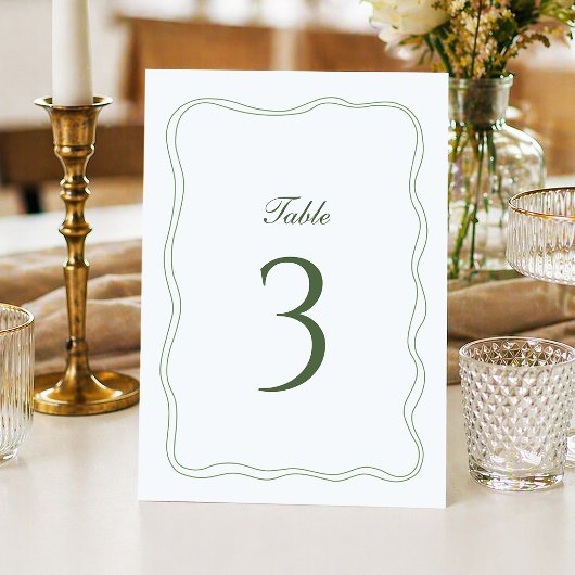 Numéro de table de mariage vert sage élégant
