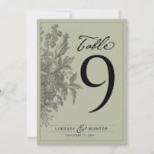 Numéro de table de mariage vert sauge floral vinta (Devant)