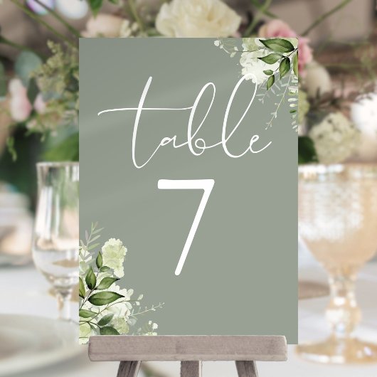 Numéro de table de mariage vert sauge FloralSage d