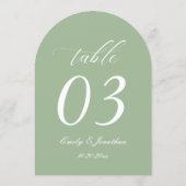 Numéro de table de mariage vert sauge incurvé (Dos)