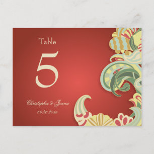 Numéro de table de mariage vintage rouge vert