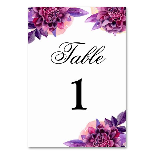 Numéro de table de mariage violet. Fleur aquarelle (Par défaut)