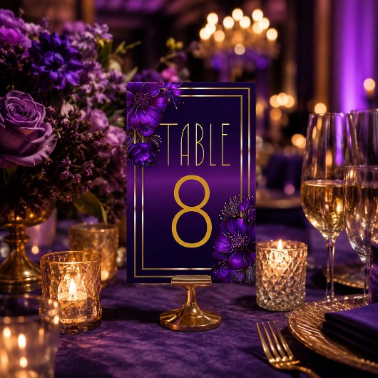 Numéro de table de mariage violet lumineux chic