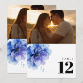 Numéro de table de photo florale bleu poussiéreux  (Devant / Derrière)