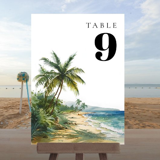 Numéro de table de plage tropicale à l'aquarelle m