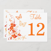 Numéro de table de plage tropicale orange blanc et (Devant / Derrière)