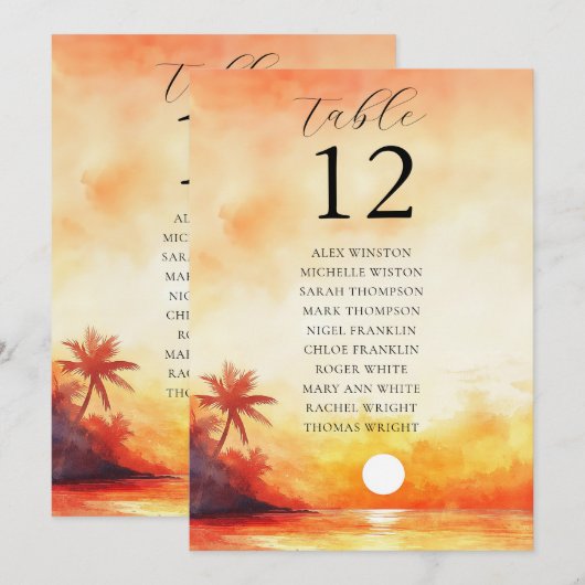 Numéro de table de plan de table de coucher de sol (Devant / Derrière)