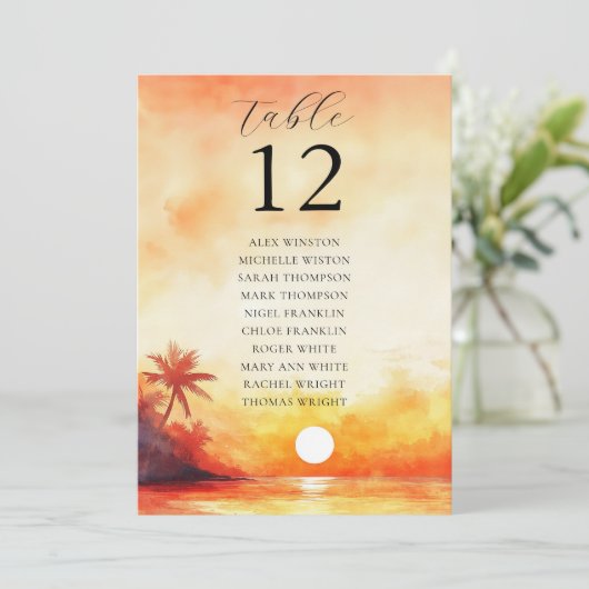 Numéro de table de plan de table de coucher de sol (Debout devant)