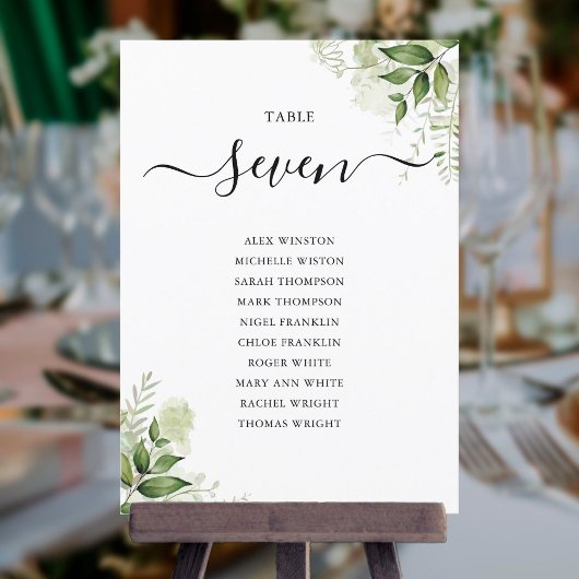 Numéro de table de plan de table de verdure élégan
