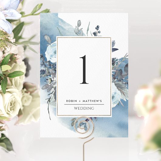 Numéro de table de réception de mariage bleu éléga