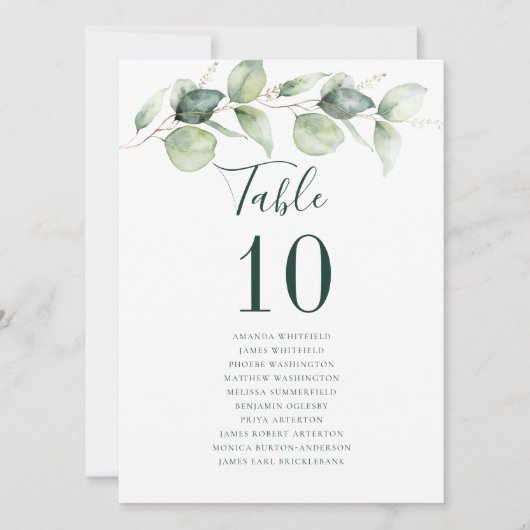 Numéro de table de réception de mariage Eucalyptus (Devant)