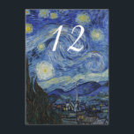 Numéro de table de réception de mariage nuit étoil<br><div class="desc">Carte de numéro de table de réception de mariage colorée,  avec la peinture d'art fin de Vincent van Gogh,  La Nuit étoilée. Personnalisez le numéro blanc pour chaque table à votre réception. Des produits de mariage assortis sont disponibles.</div>