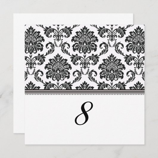 Numéro de table de réception en damassé noir et bl (Devant / Derrière)