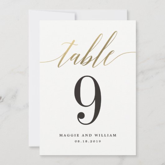 Numéro de table de script moderne Carte Faux Gold (Devant)