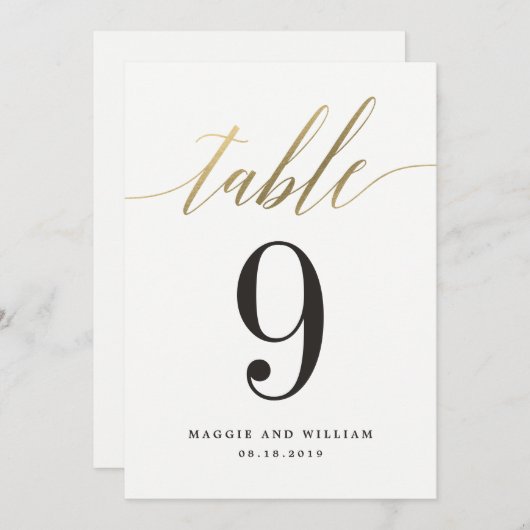 Numéro de table de script moderne Carte Faux Gold (Devant / Derrière)