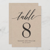 Numéro de table de script moderne Carte Kraft (Devant / Derrière)