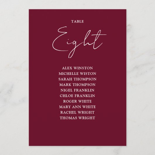 Numéro de table de tableau de sièges moderne rouge (Devant)