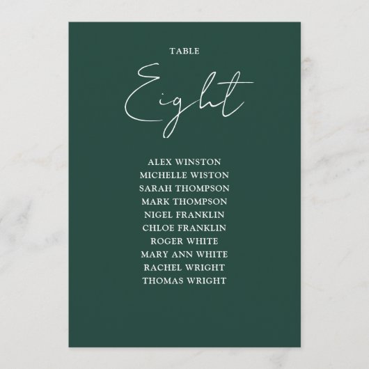 Numéro de table de tableau de sièges moderne vert (Devant)