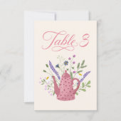 Numéro de table de thé de mariage à théière rose c (Devant)