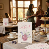 Numéro de table de thé de mariage à théière rose c