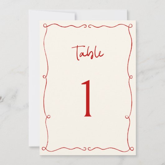 Numéro de table de trame tracée à la main rouge (Devant)