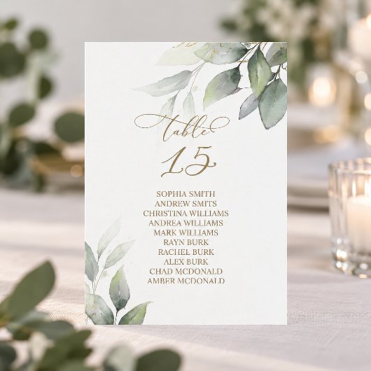 Numéro de table de verdure d'eucalyptus Plan de ta