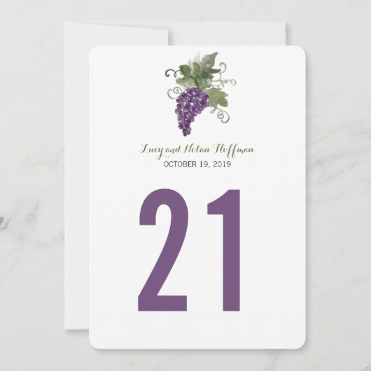 Numéro de table de vigne de vin aquarelle | Numéro (Devant)