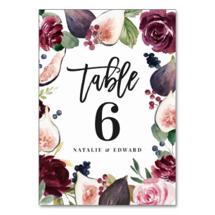 Numéro De Table Décoration de mariage florale rose, bordeaux et fi